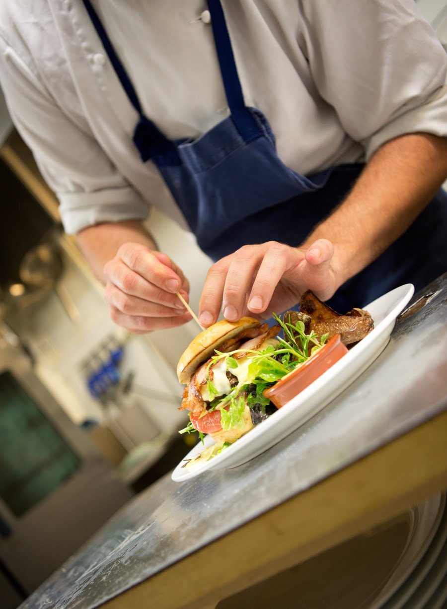 Chef Preparing Gourmet Hamburger