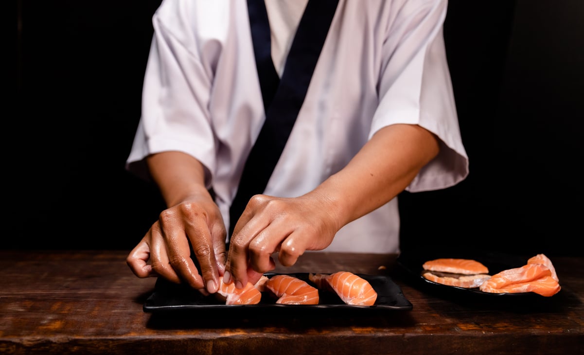 Chef Making Sushi Salmon